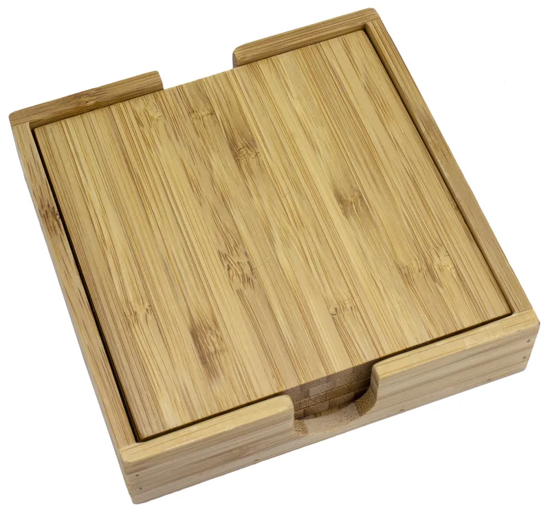 4 Piece Bamboo Coaster Set w/Case