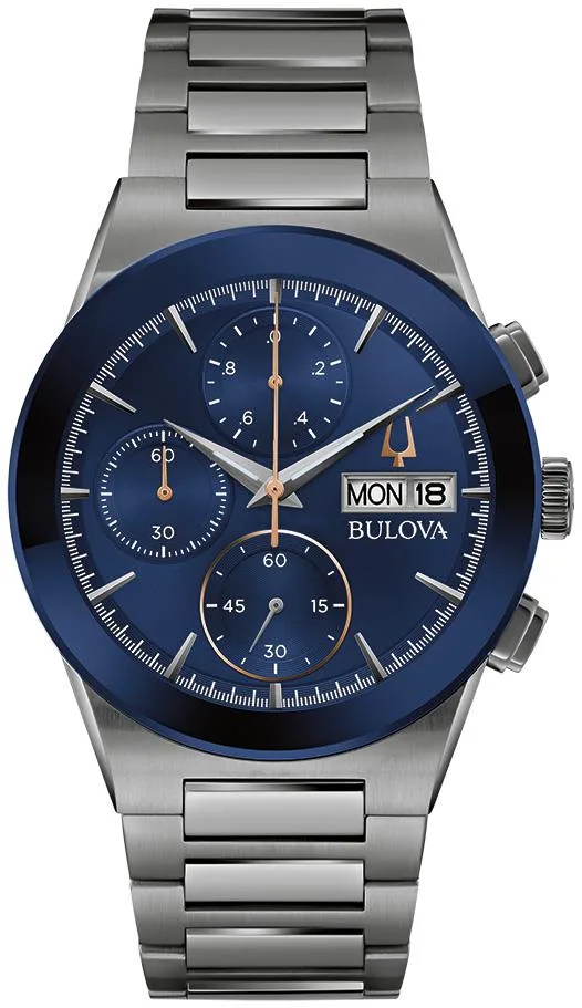 Bulova Watches Men's Modern Millennia Gray Stainless Steel Bracelet Watch Blue Dial