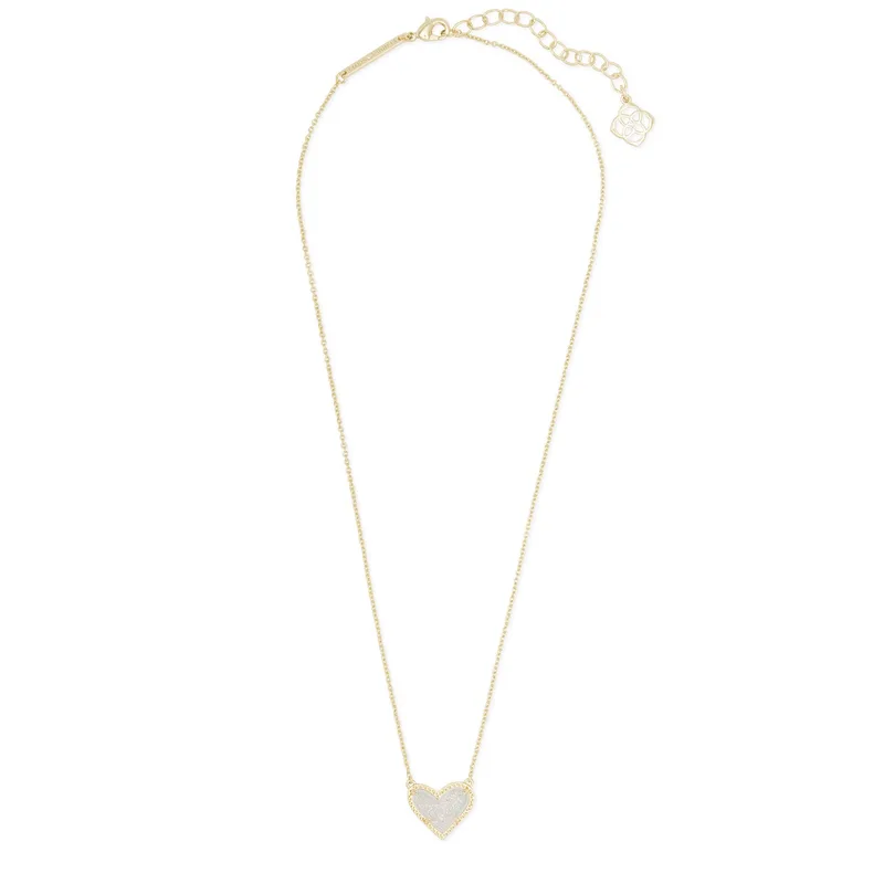 Kendra Scott Ari Heart Gold Pendant Necklace in Iridescent Drusy