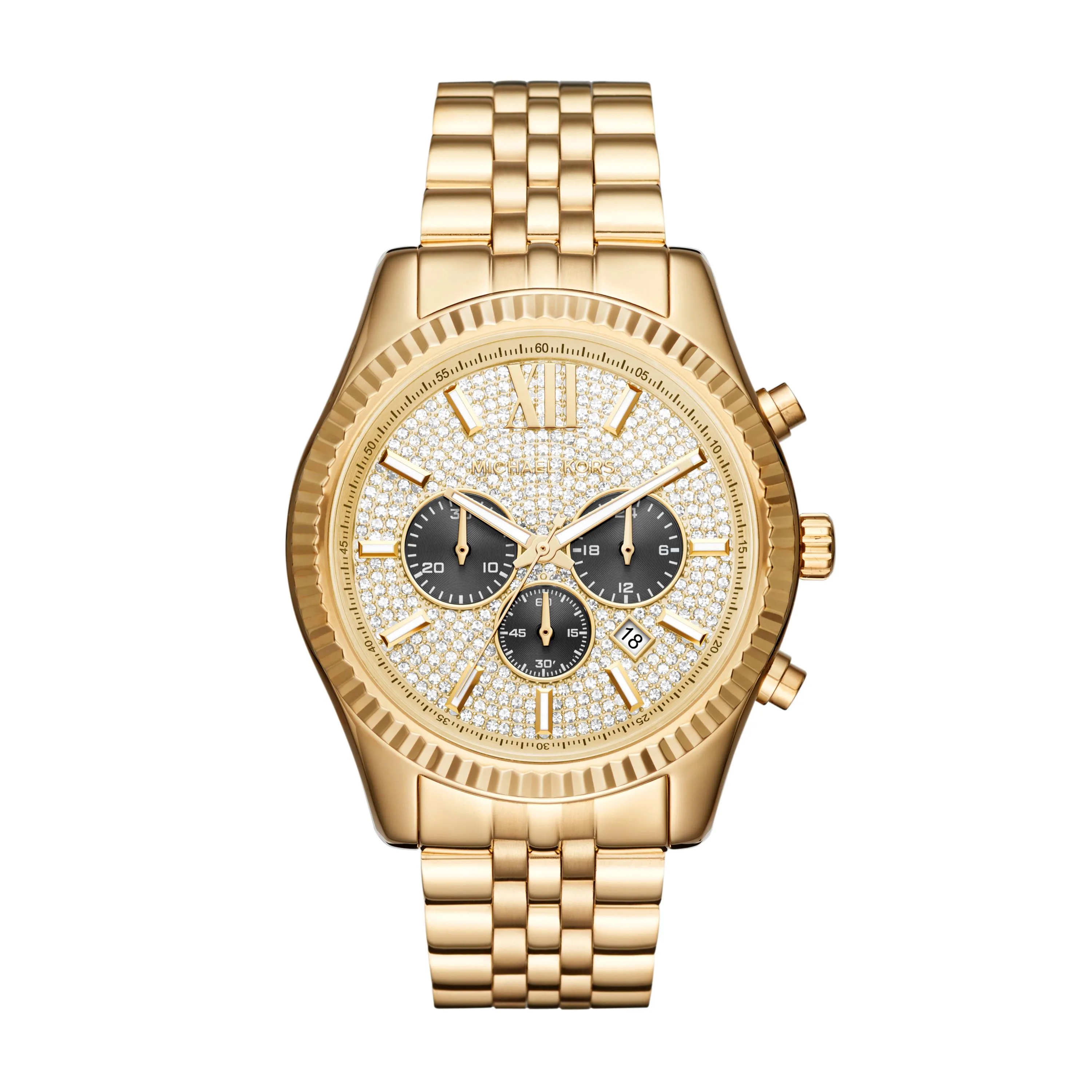 Michael Kors Mens Lexington Multi-Dial Gold-Tone Ss Watch Crystal Dial