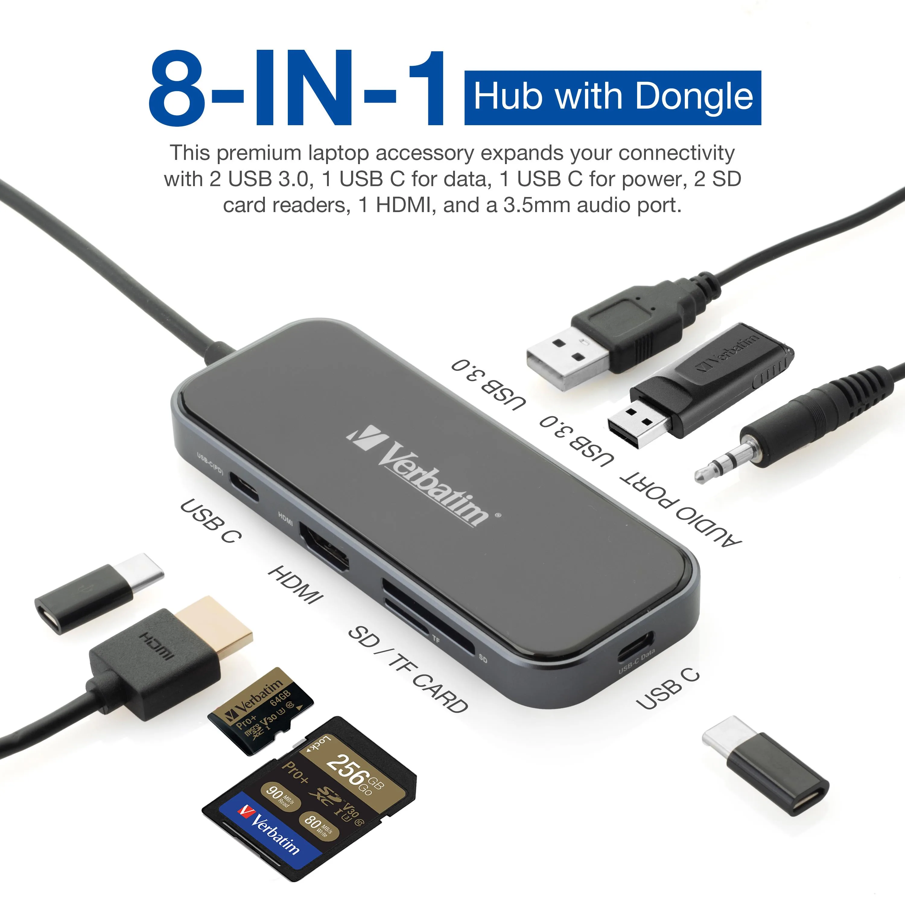 Verbatim 8-In-1 Usb C Hub Adapter With 4K Hdmi