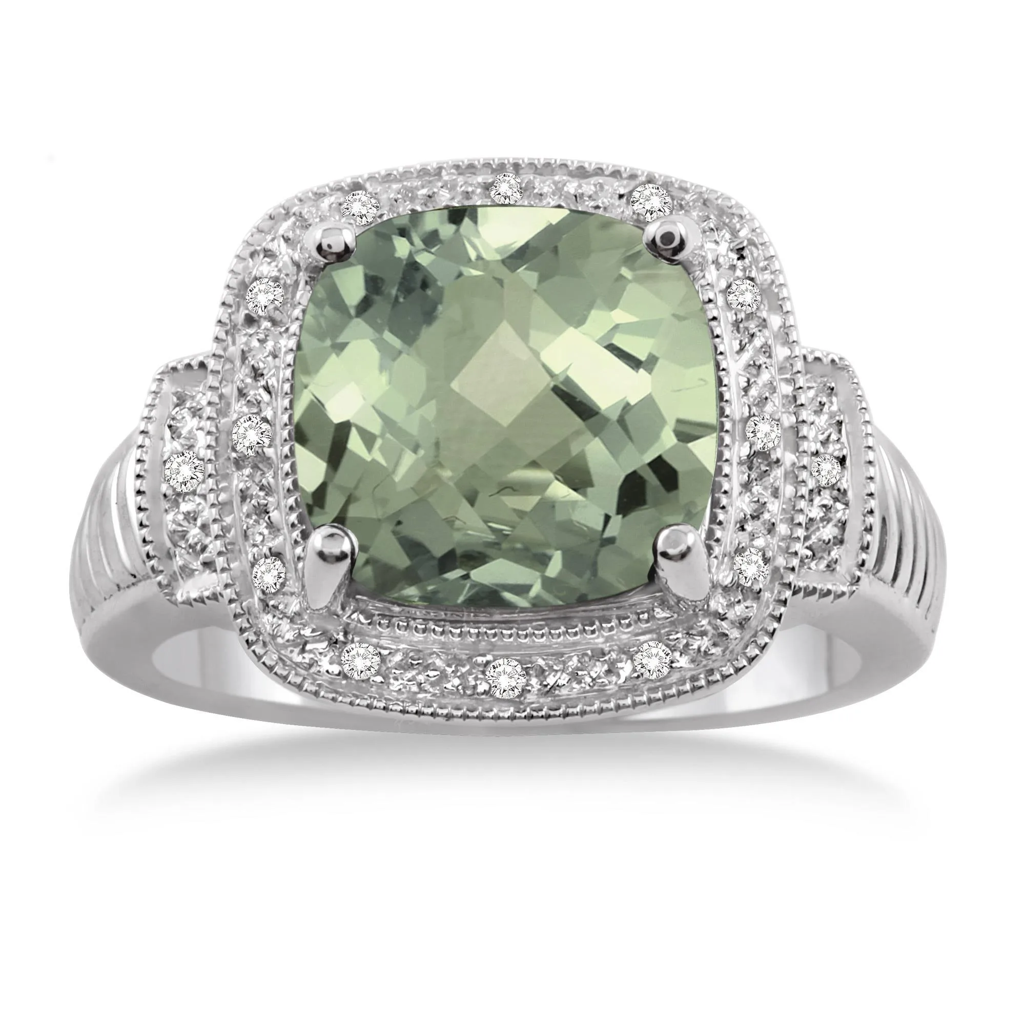 Jilco Inc Green Amethyst & Diamond Ring - Size 7