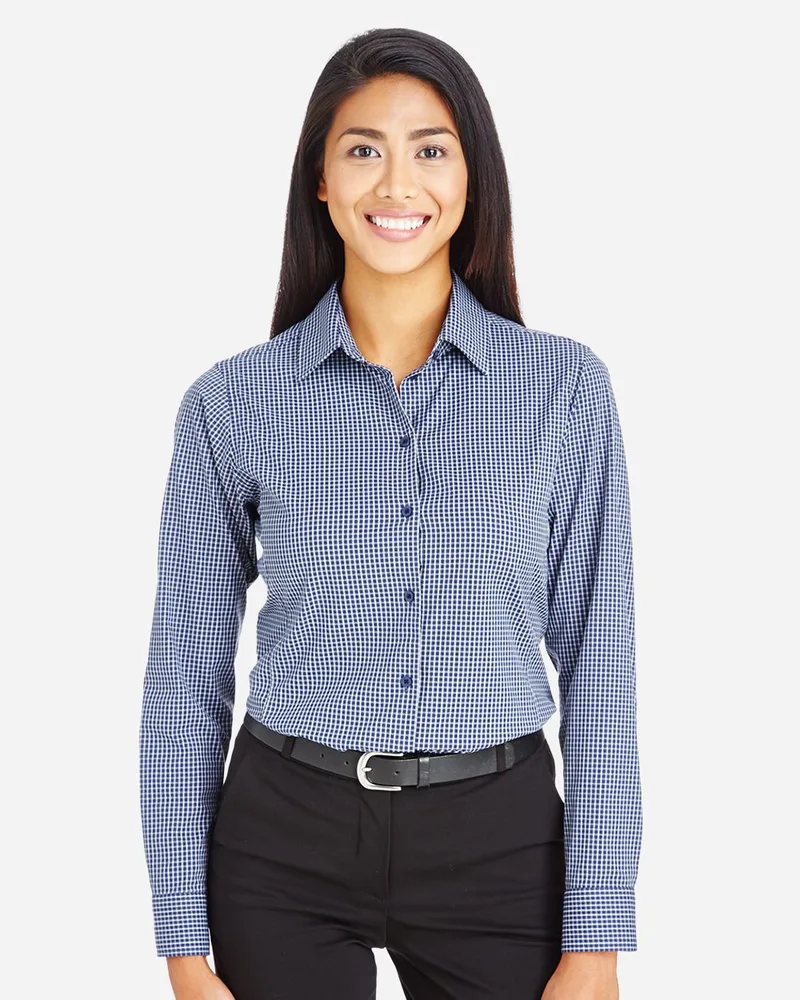 Devon and Jones® Women's CrownLux Performance® Tonal Mini Check Woven Dress Shirt view 2