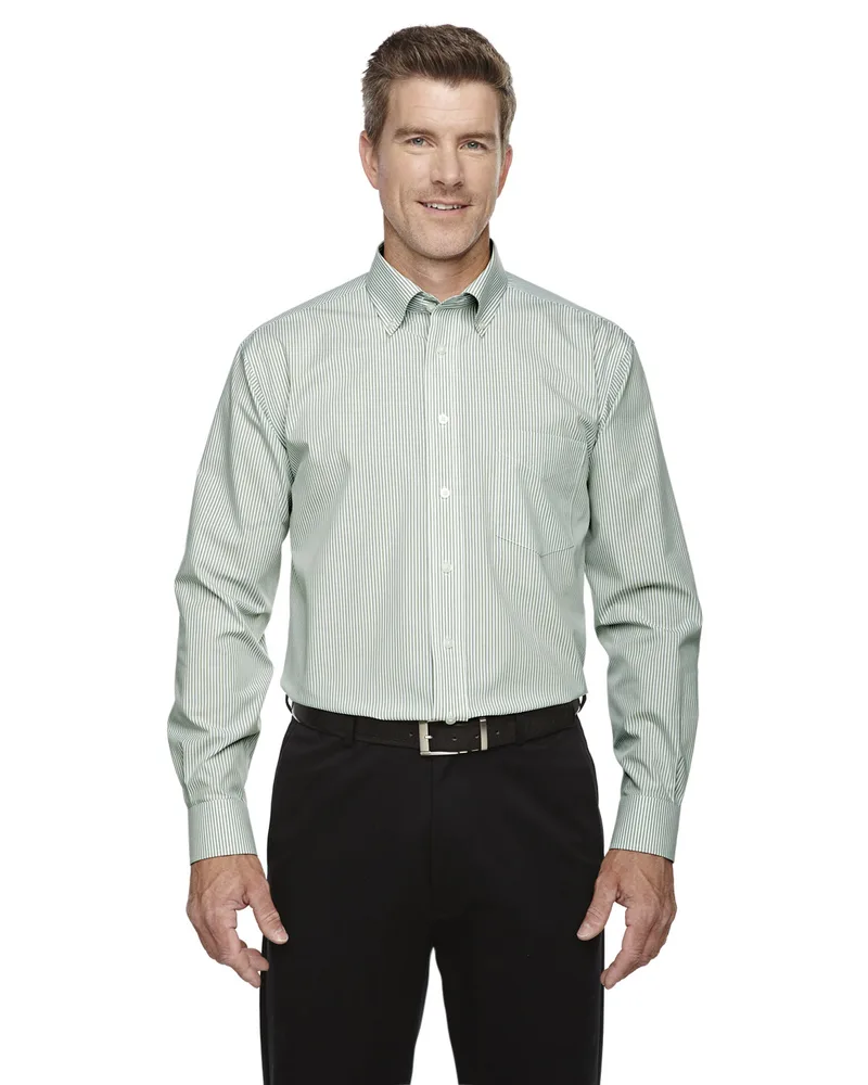 Devon and Jones® Men's Crown Collection® Banker Stripe Woven Long Sleeve Dress Shirt