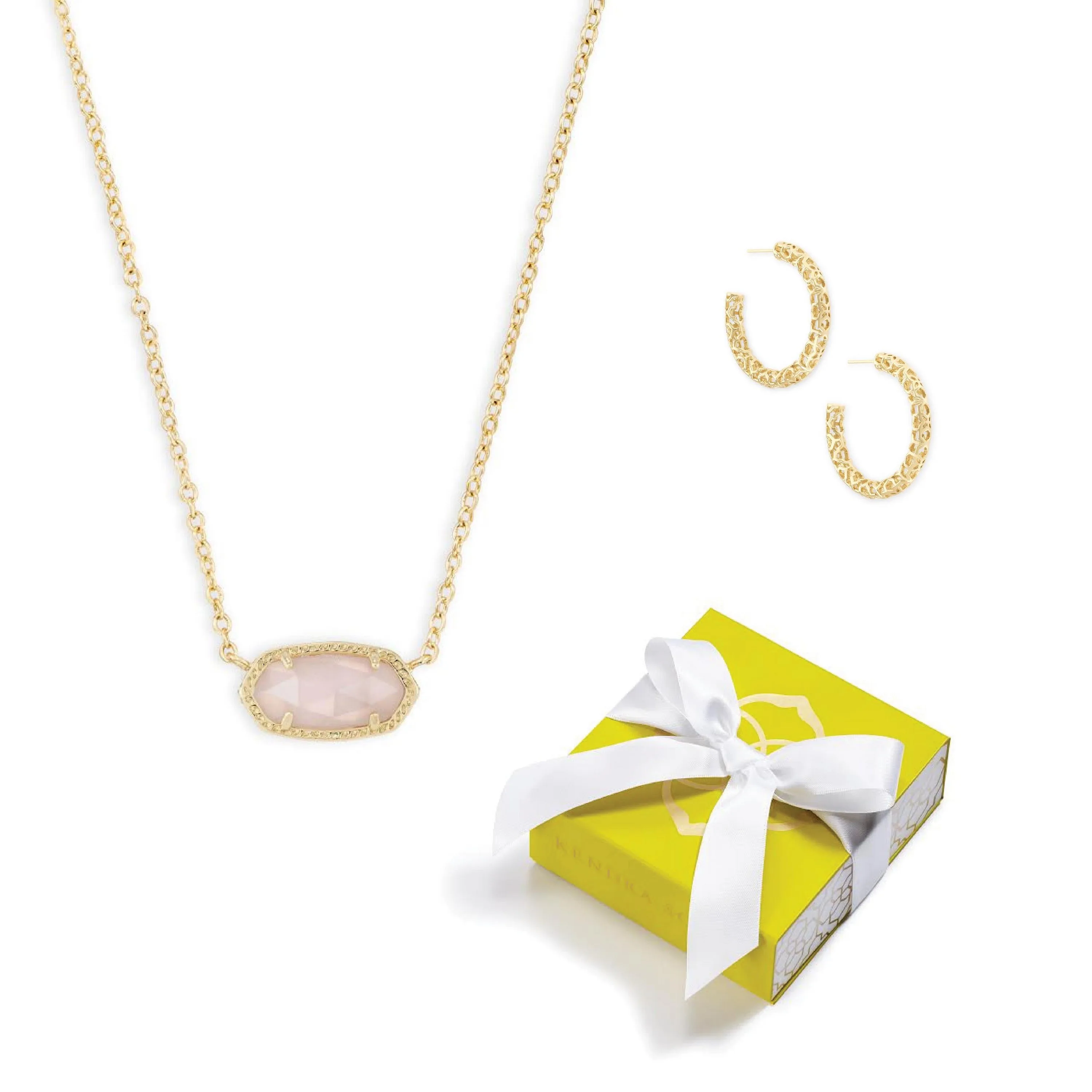 Kendra Scott Elisa/Maggie Combo Earring Necklace - Gold/Rose Quartz