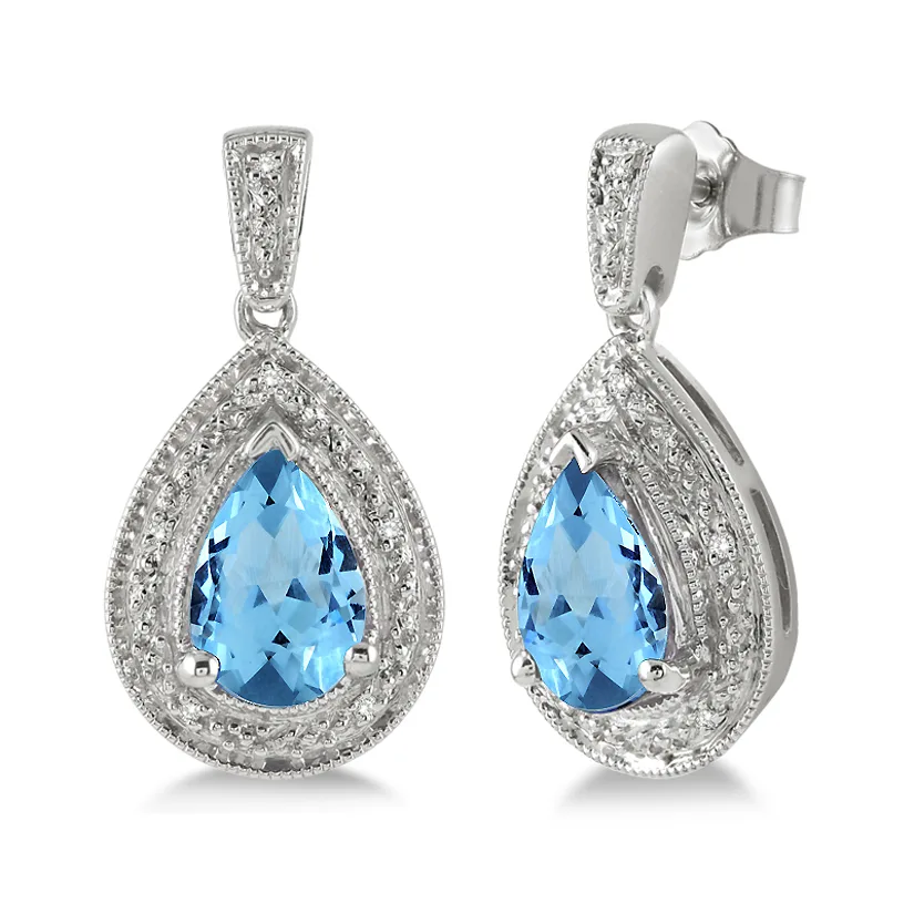 Jilco Inc Blue Topaz And Diamond Earrings