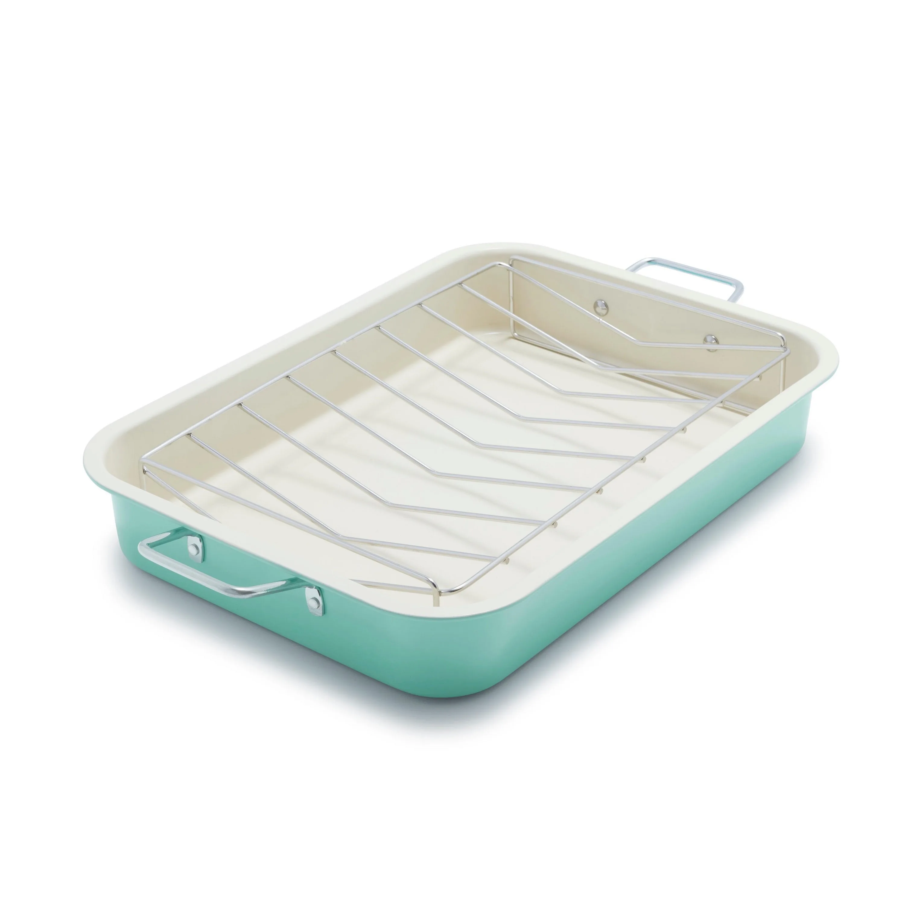 GreenLife Healthy Nonstick Ceramic Roaster W/ Stainless Steel Rack Turquoise