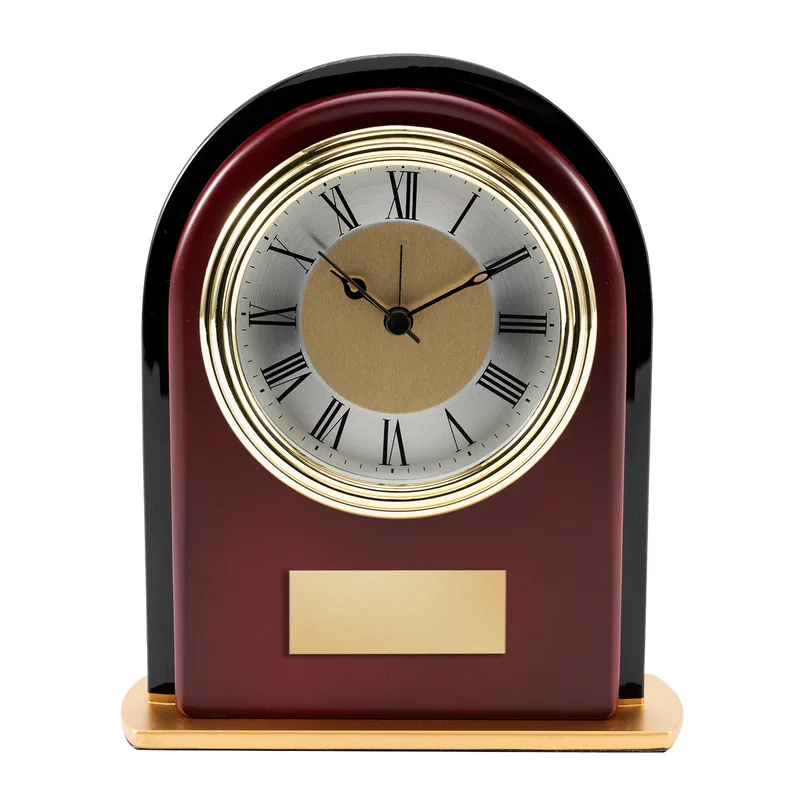 Rosewood and Black Glass Arch Clock view 2