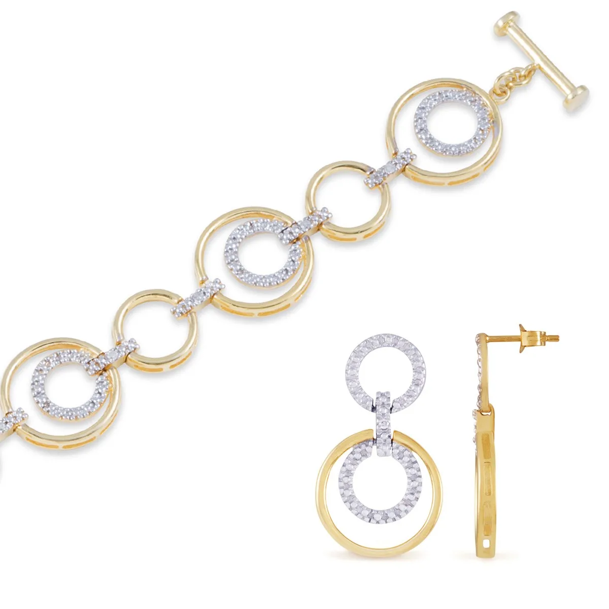 Jilco Inc Diamond Bracelet & Earring Set - Yellow Gold