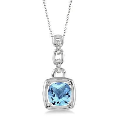 Jilco Inc Blue Topaz And Diamond Necklace - Sterling Silver