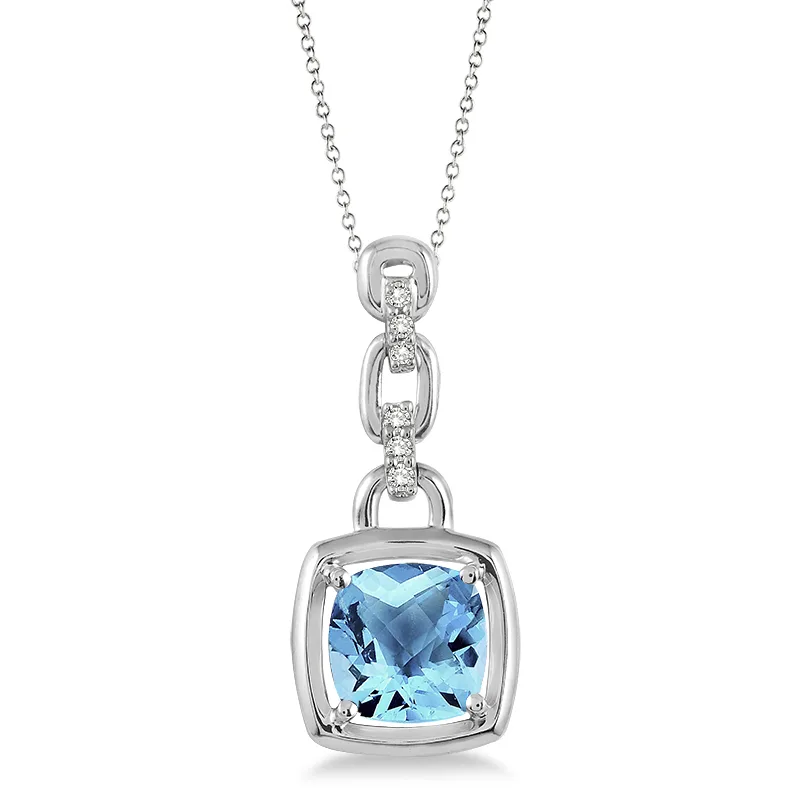 Jilco Inc Blue Topaz And Diamond Necklace - Sterling Silver