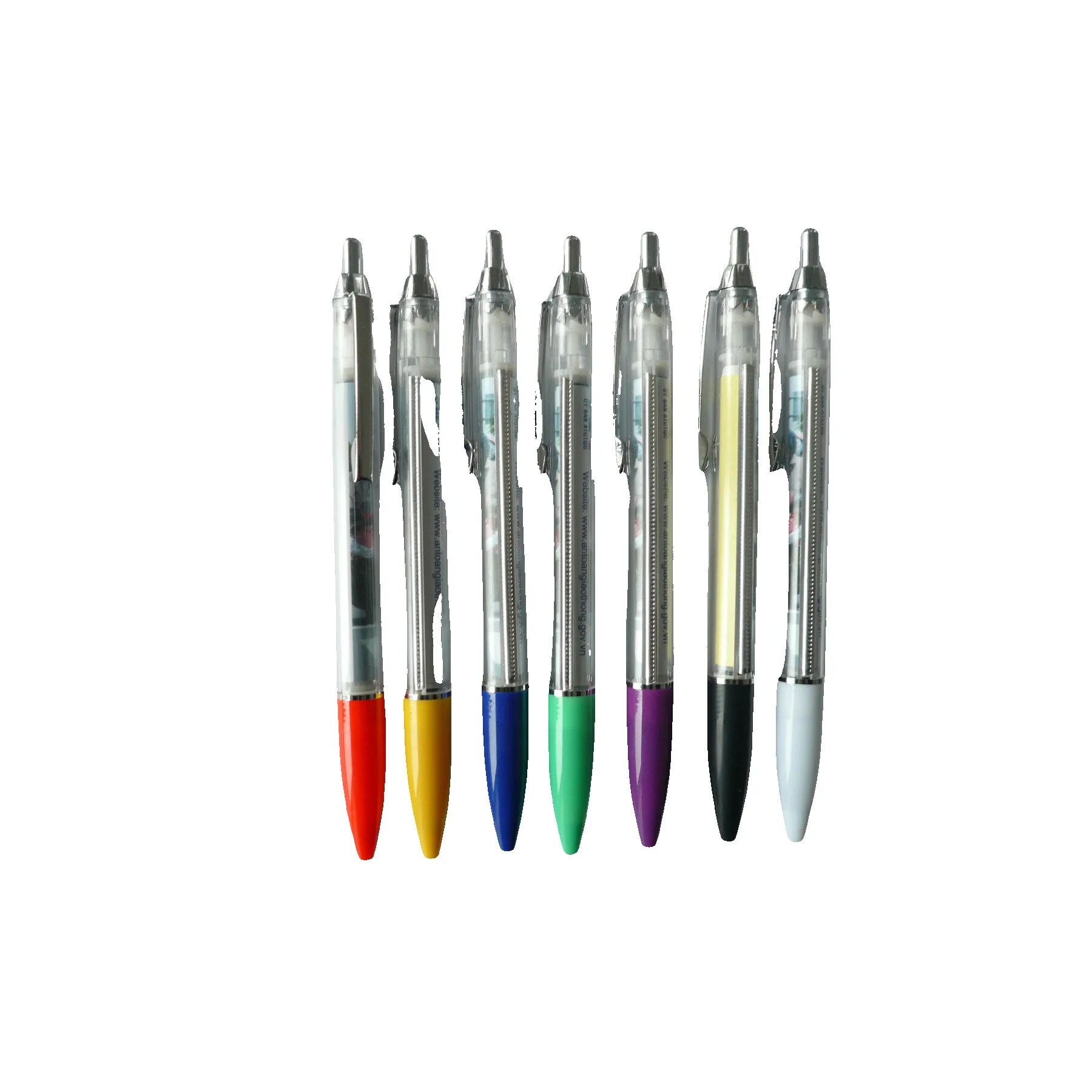 Banner Pen W/Metal Clip & Chrome Plunger — Clear/Red