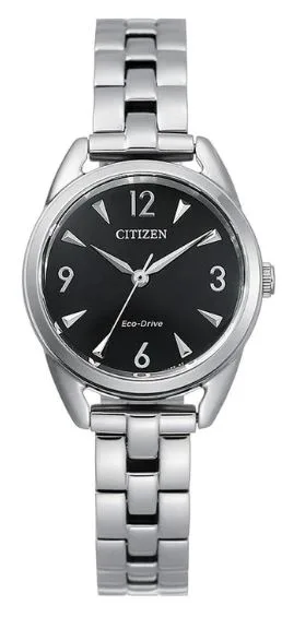 Citizen® Ladies' Eco-Drive® Stainless Steel Watch w/Black Dial