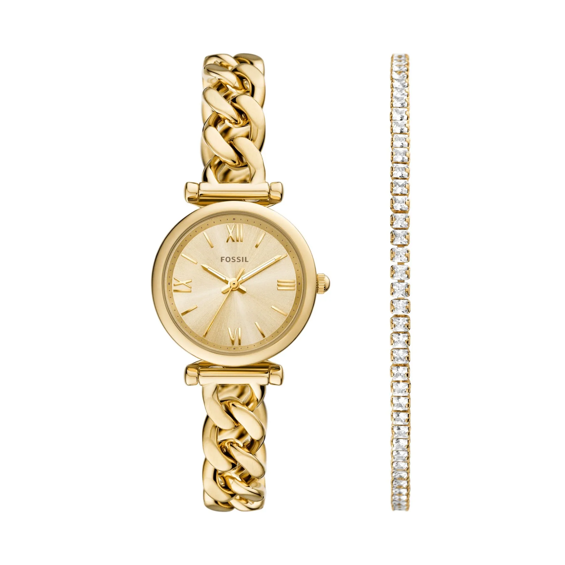 Fossil Women's Carlie Mini Three-Hand Gold-Tone Stainless Steel Watch and Bracelet Set