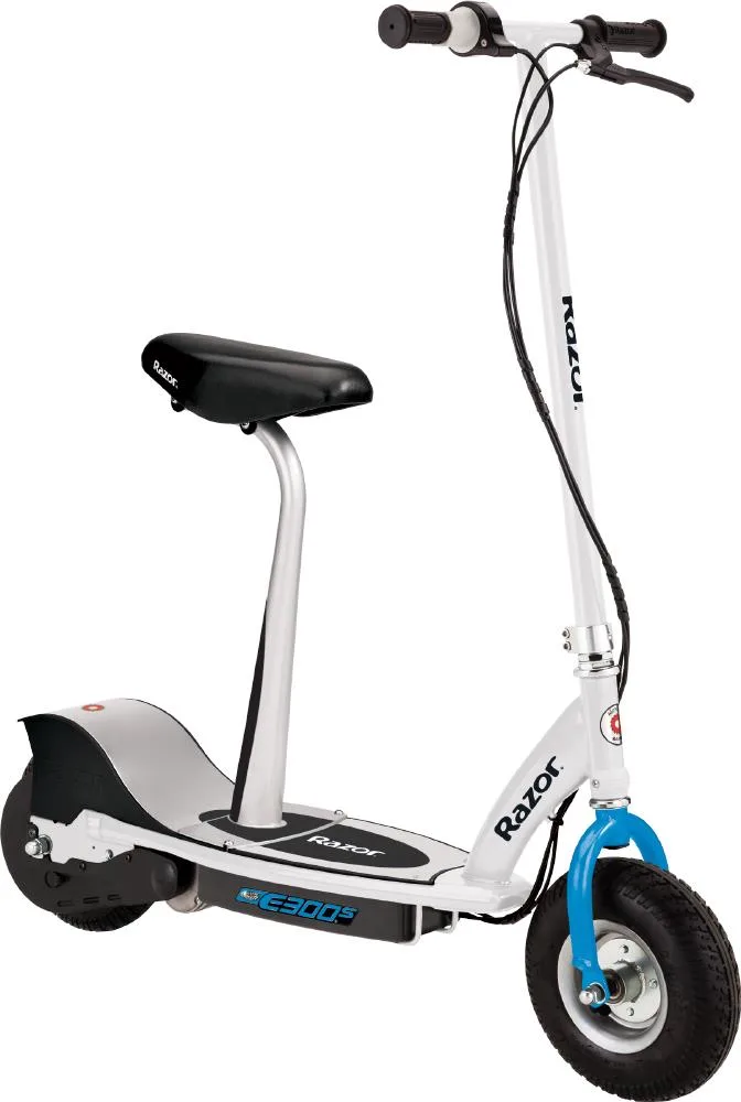 Razor USA E300S Seated Electric Scooter - White/Blue (Bb)