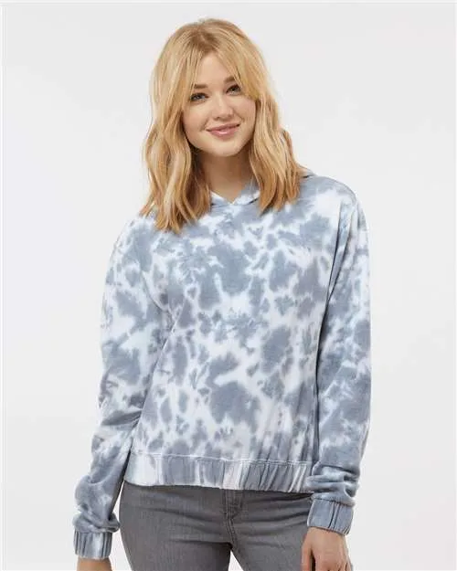 MV Sport® Women's Sueded Fleece Tie-Dyed Crop Hooded Sweatshirt