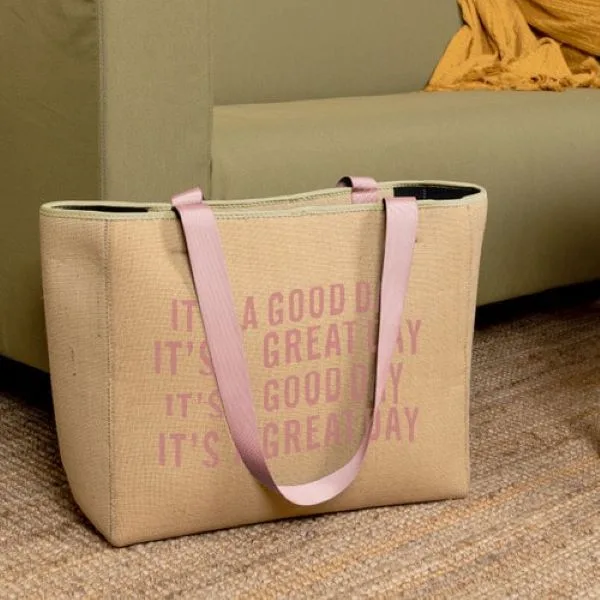 Large Burlap Neoprene All Day Tote