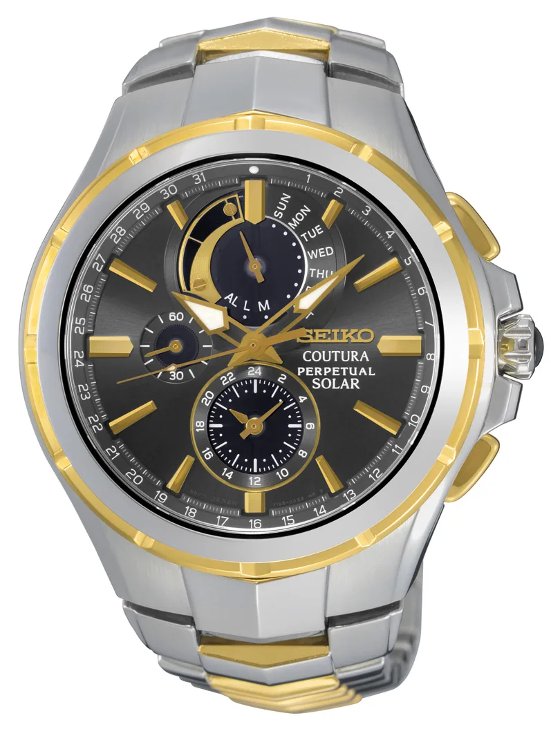 Seiko Watch Mens Solar Perpetual Chrono Silver Case Gray Dial