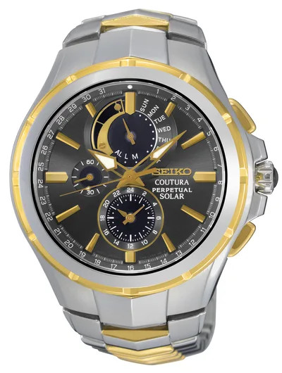 Seiko Watch Mens Solar Perpetual Chrono Silver Case Gray Dial