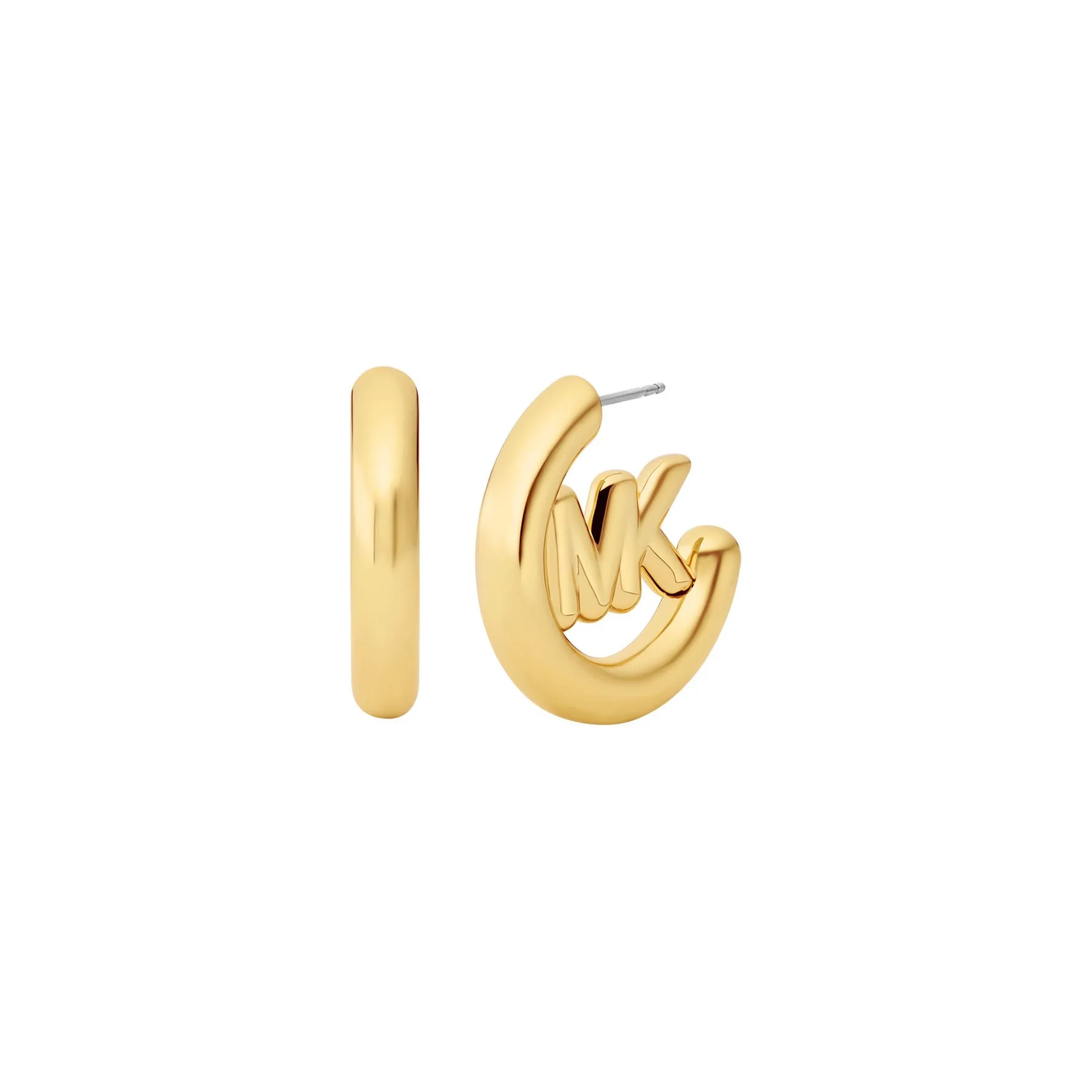 Michael Kors Large Logo Charm Hoop Earrings in Gold