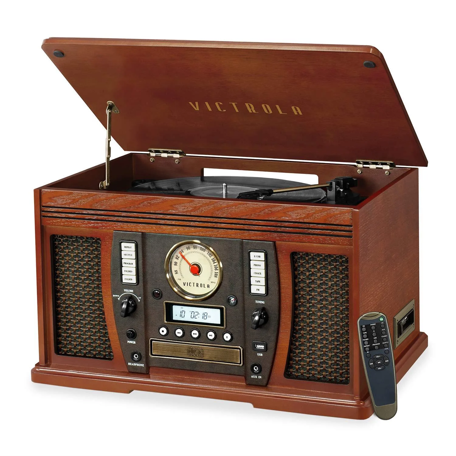 Victrola Aviator: 8-In-1 Bluetooth Turntable, Mahogany