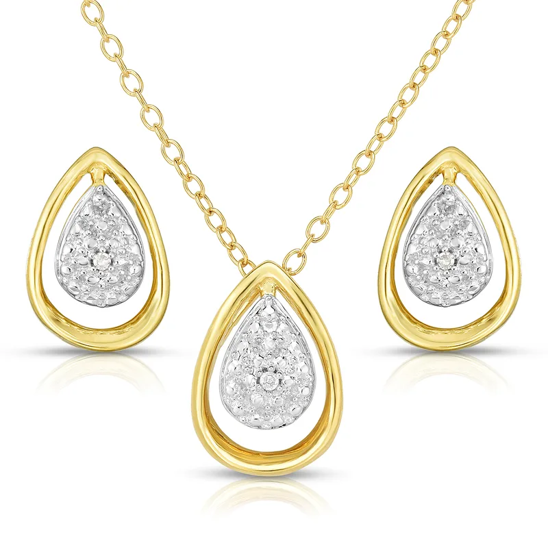 Jilco Inc Diamond Tear Drop Earring & Necklace Set - Yellow Gold