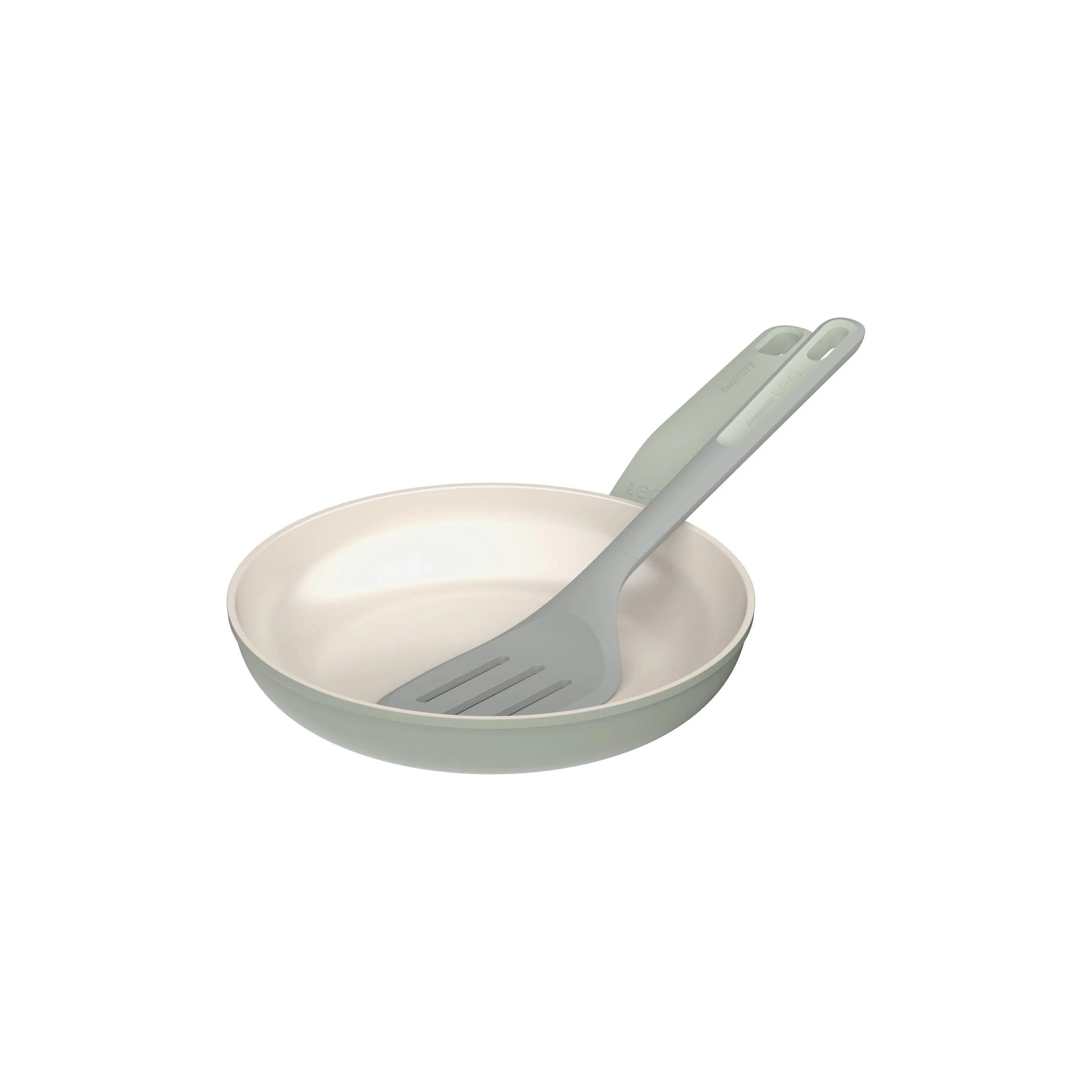 BergHoff Leo Balance 2Pc Ns Ceramic Ckwre Set: 9.5" F/P & 13.75" Nylon Turner, Recycled Alum, Sage