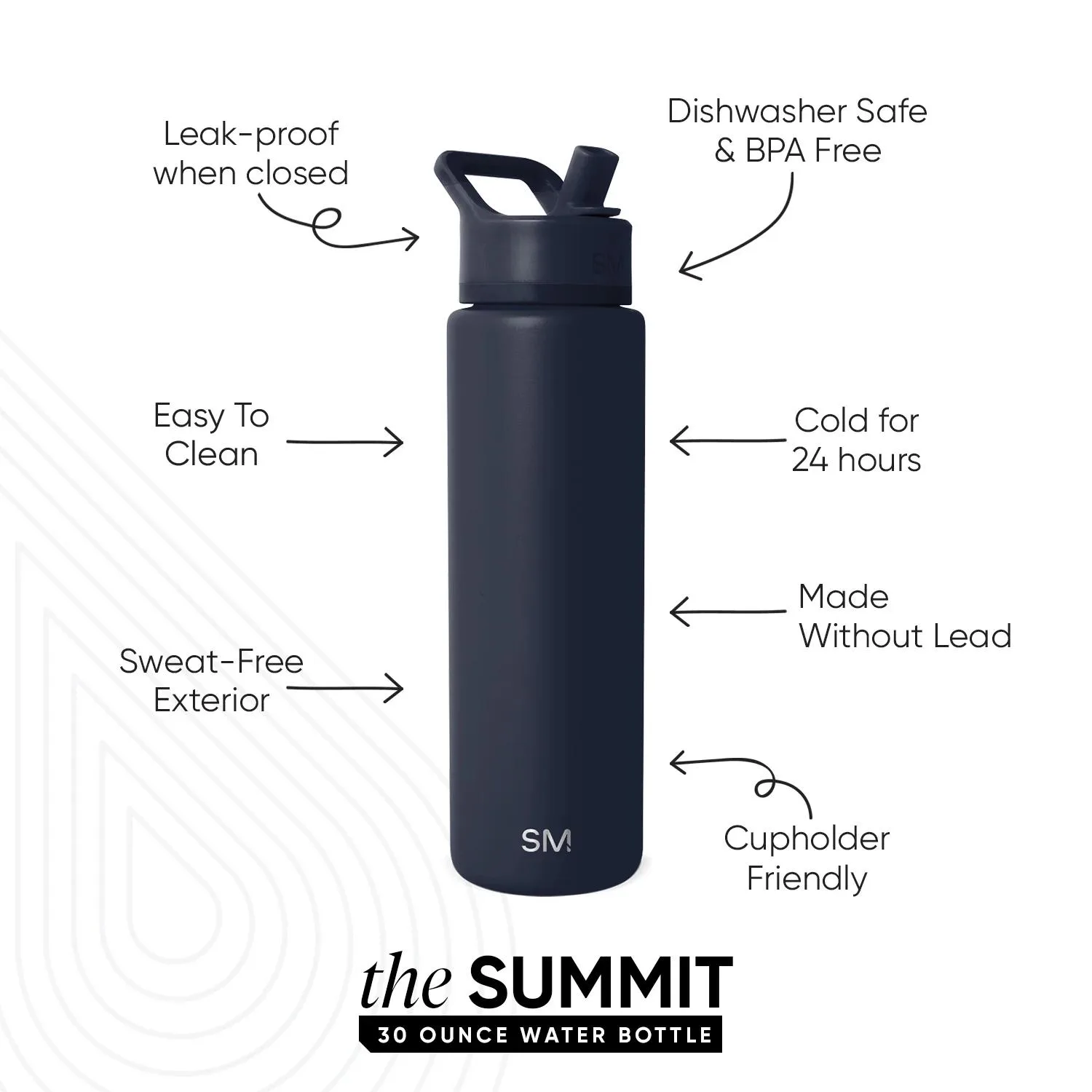 30 oz Simple Modern® Stainless Steel Double-Walled Insulated Summit Water Bottle with Straw Lid view 3