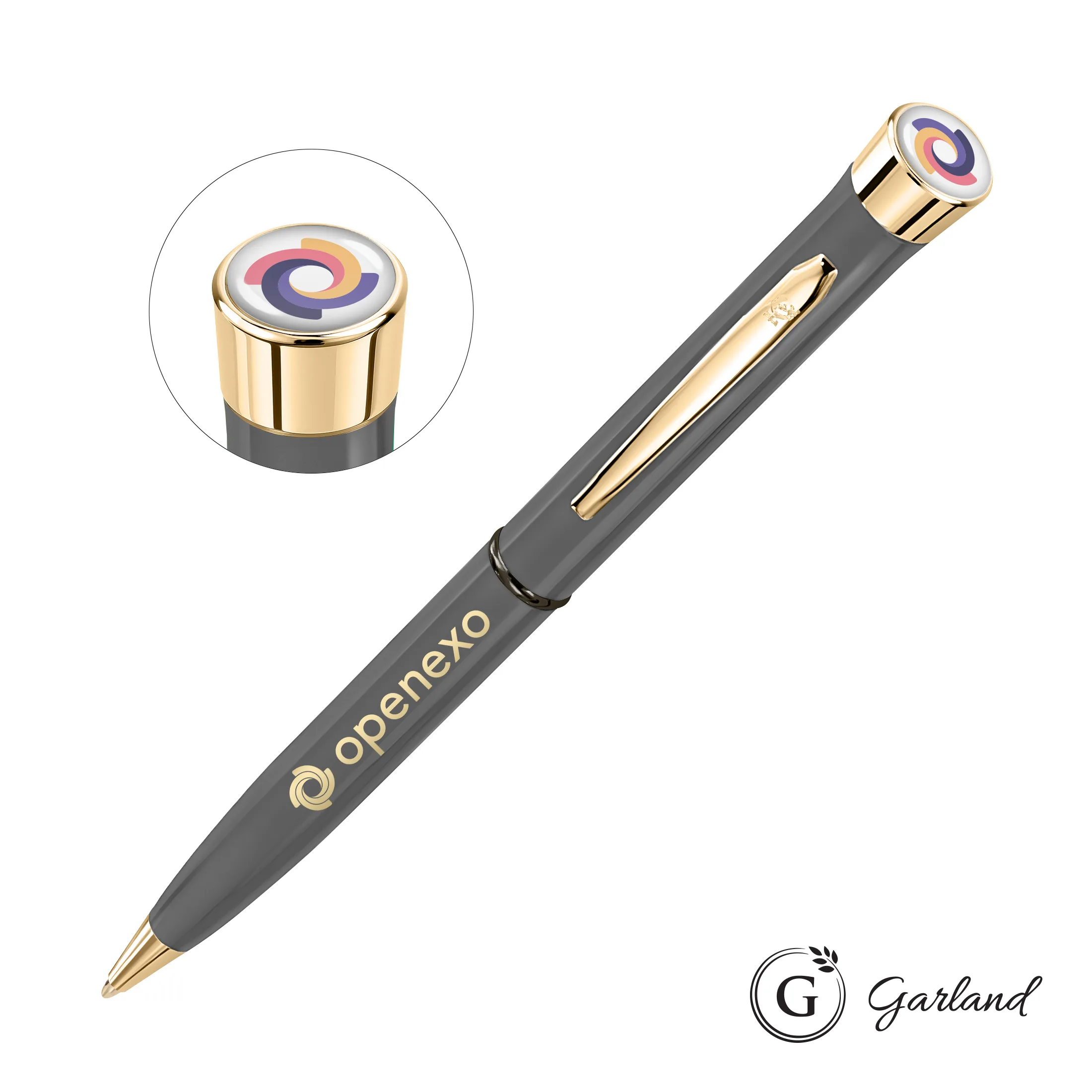 Custom, Ballpoint, Gold, Grey with Black Band / Gold