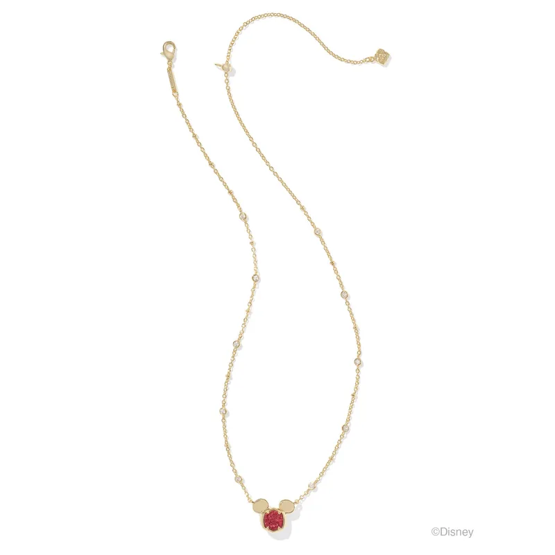 Kendra Scott Disney Gold Mickey Mouse Short Pendant Necklace in Bright Red Drusy