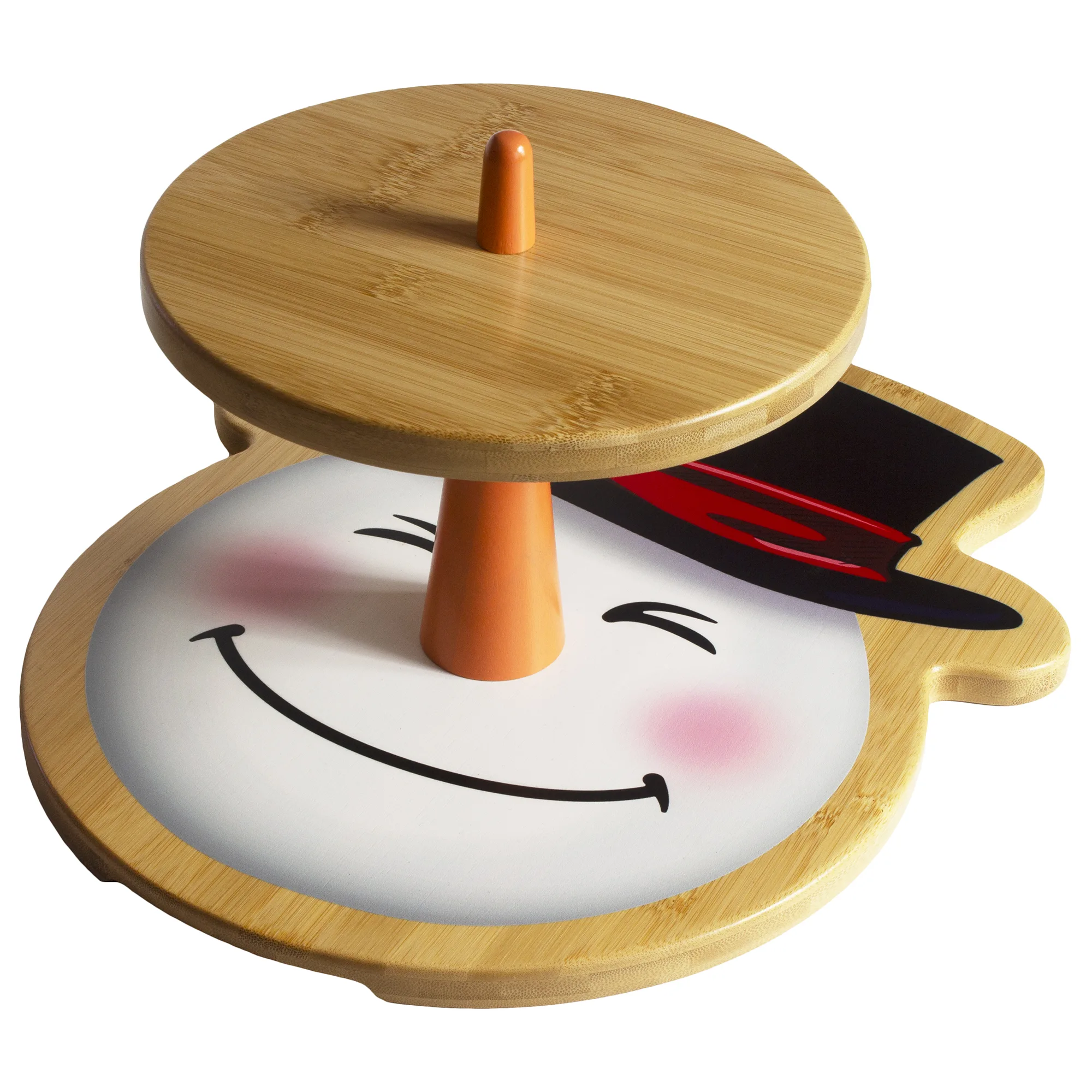 Snowman Bamboo 2-Tiered Serving Stand view 2
