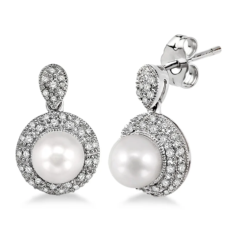 Jilco Inc Diamond & Pearl Earrings - 6.5mm