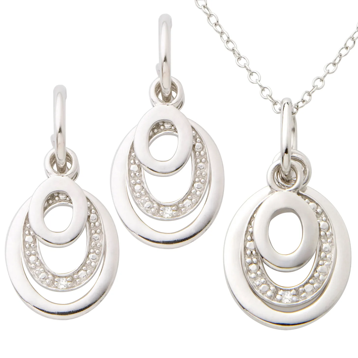 Jilco Inc Sterling Silver Diamond Earring & Necklace Set
