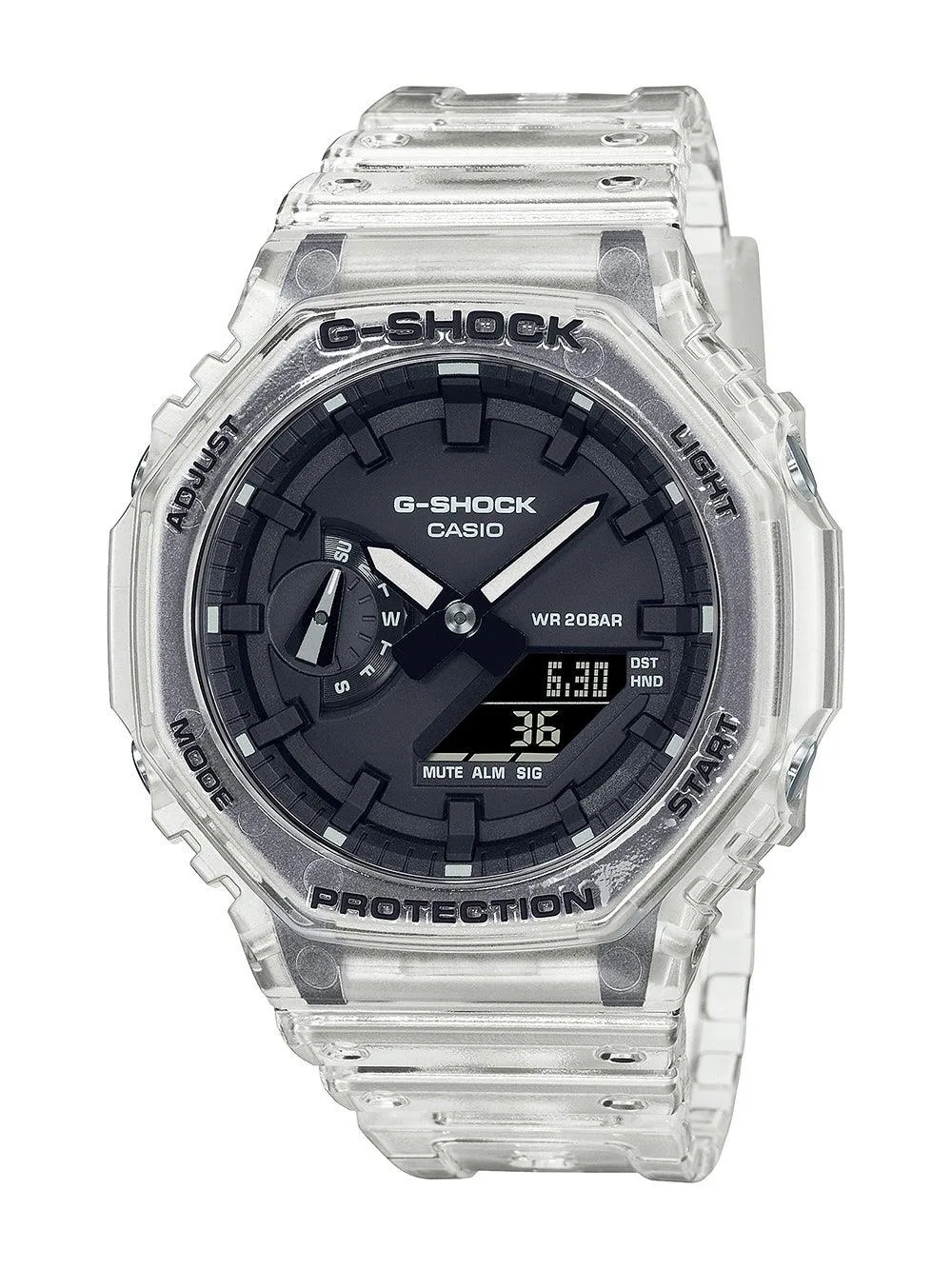 Casio Mens G-Shock Transparent White Analog/Digital Watch Black Dial