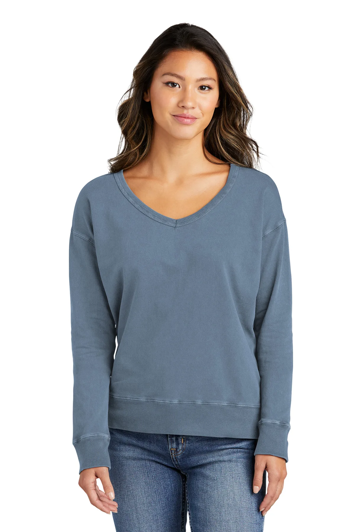 Port & Co™ Women's Beach Wash® Garment-Dyed V-Neck Sweatshirt