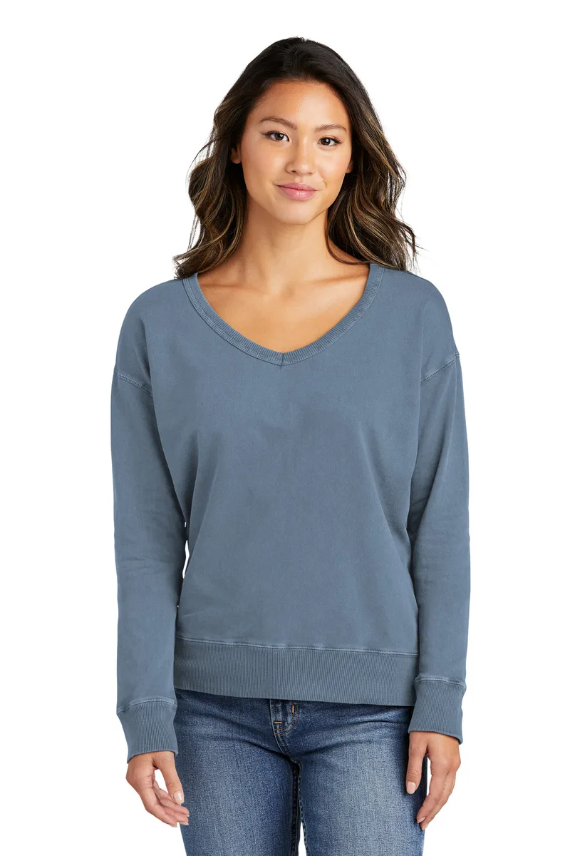 Port & Co™ Women's Beach Wash® Garment-Dyed V-Neck Sweatshirt