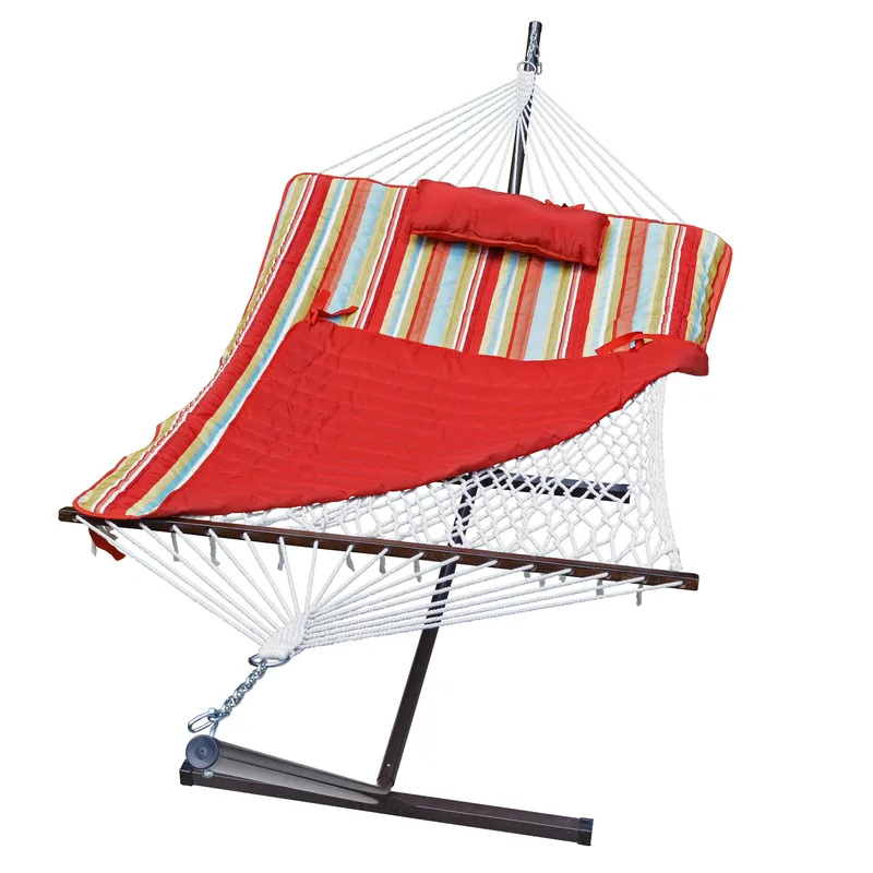 Algoma Cotton Rope Hammock W/ Stand Pad & Pillow Combo Piper Stripe/Solid