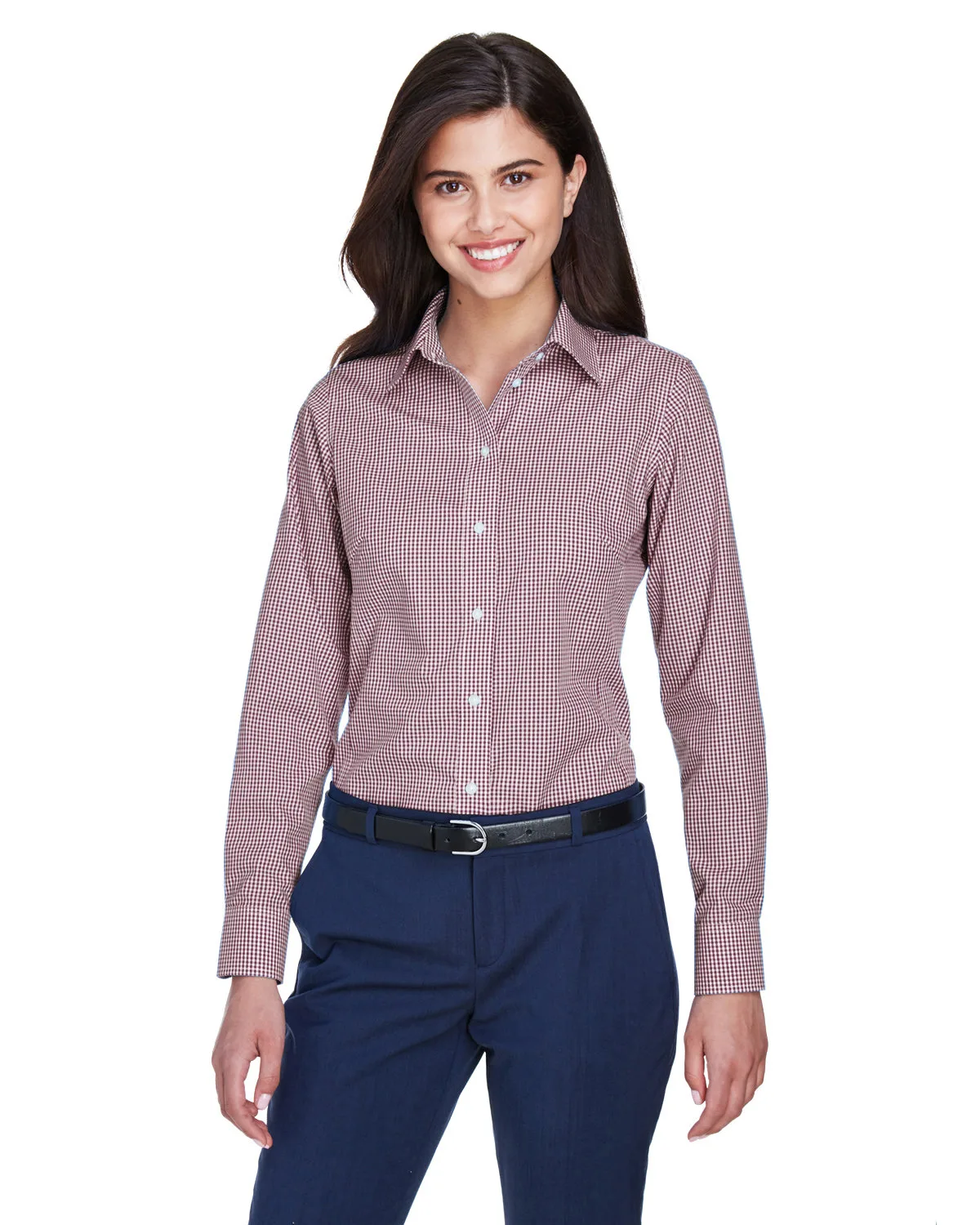 Devon and Jones® Women's Crown Collection® Gingham Check Long Sleeve Woven Dress Shirt