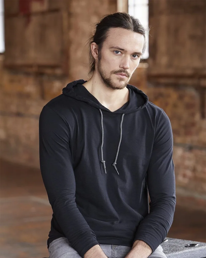 Gildan® Softstyle® Lightweight Long Sleeve Hooded T-Shirt view 5