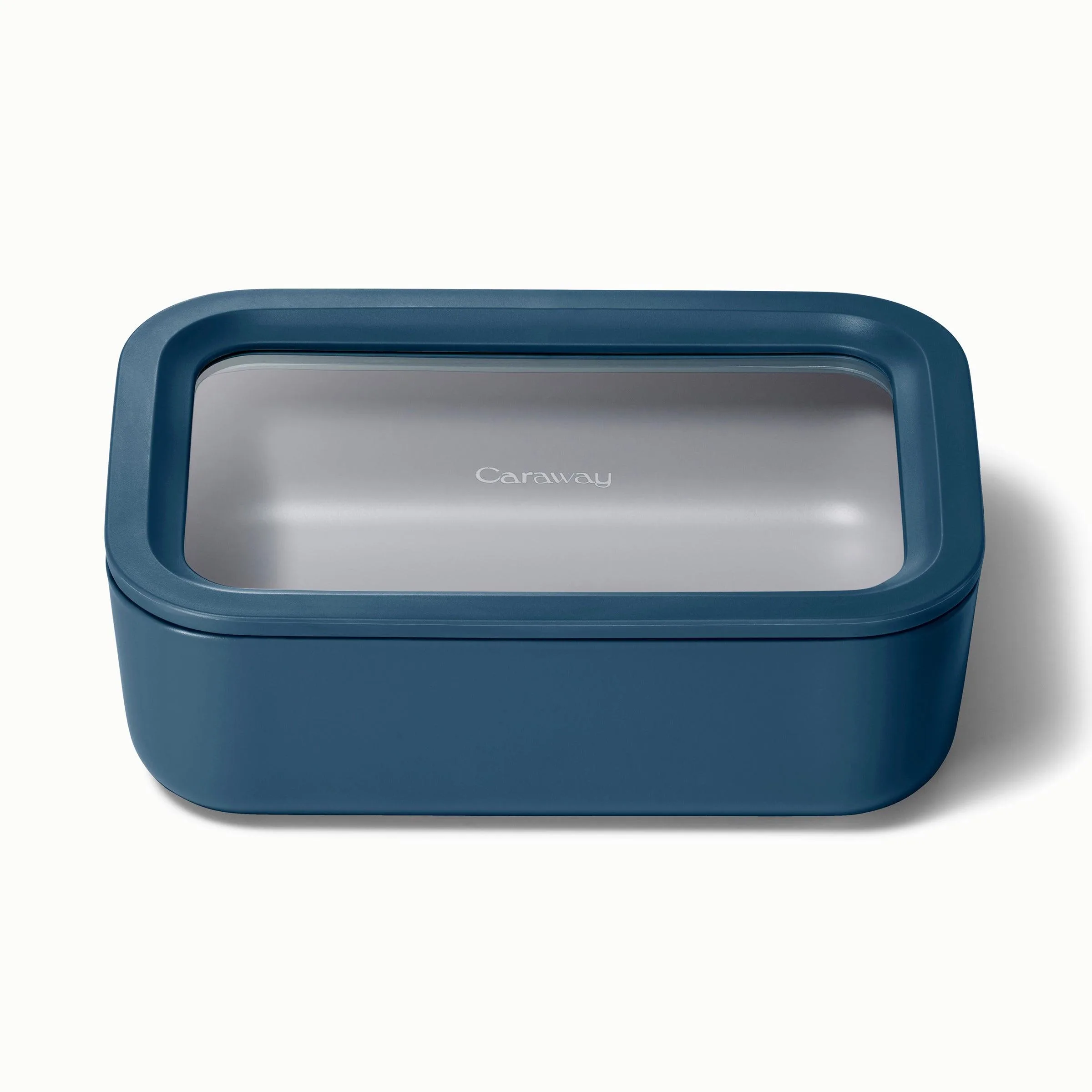 Caraway 6.6 Cup Glass Food Container Rectangular Shape W/ Lid Navy