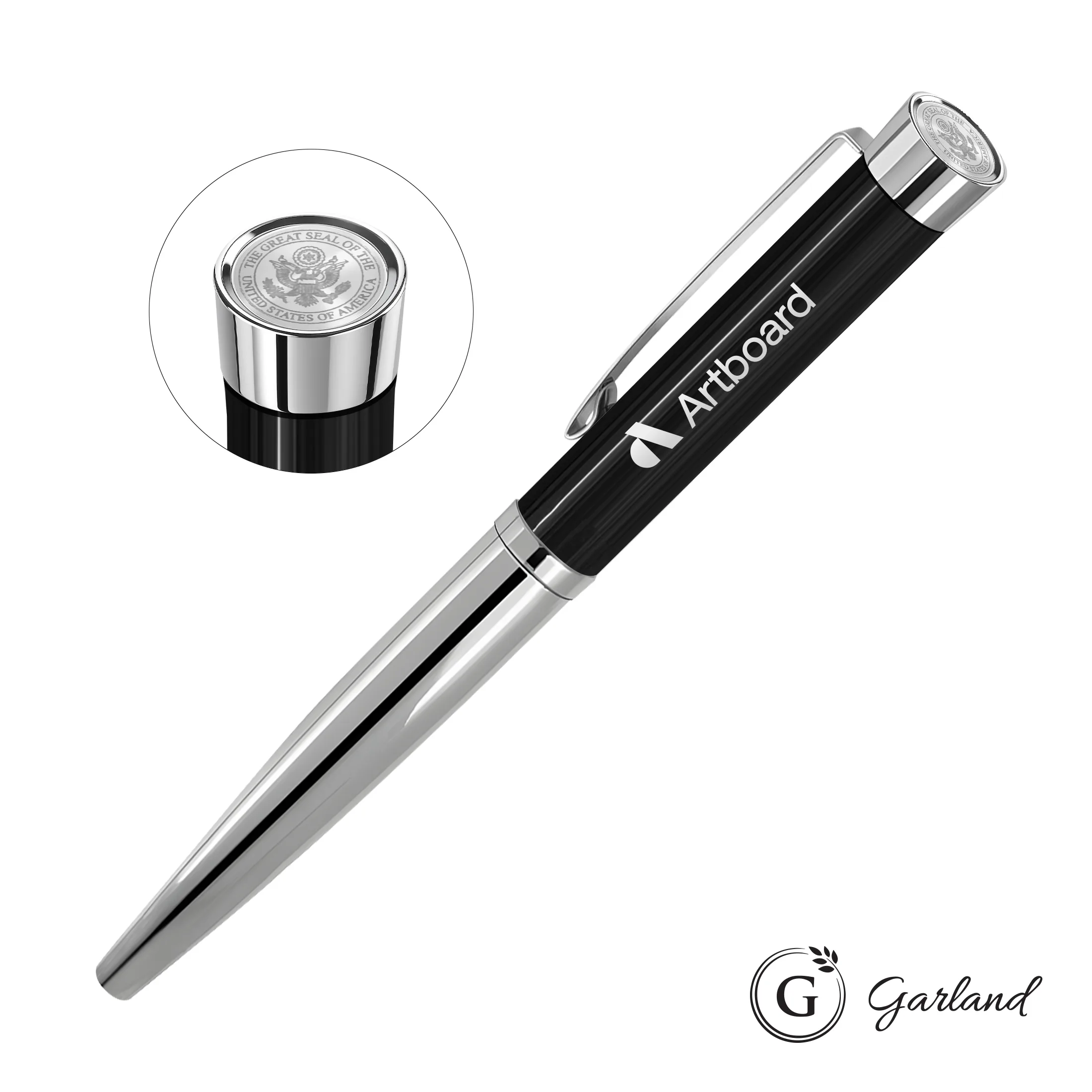 Custom Emblem, Rollerball, Chrome, Black / Chrome
