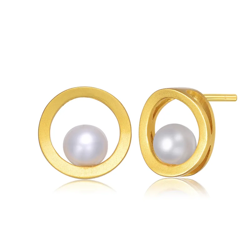 GENEVIVE Delphine Golden Dot Pearl Earrings Size 0.23"