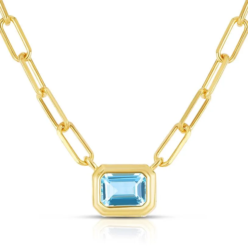 Jilco Inc Blue Topaz Paperclip Necklace