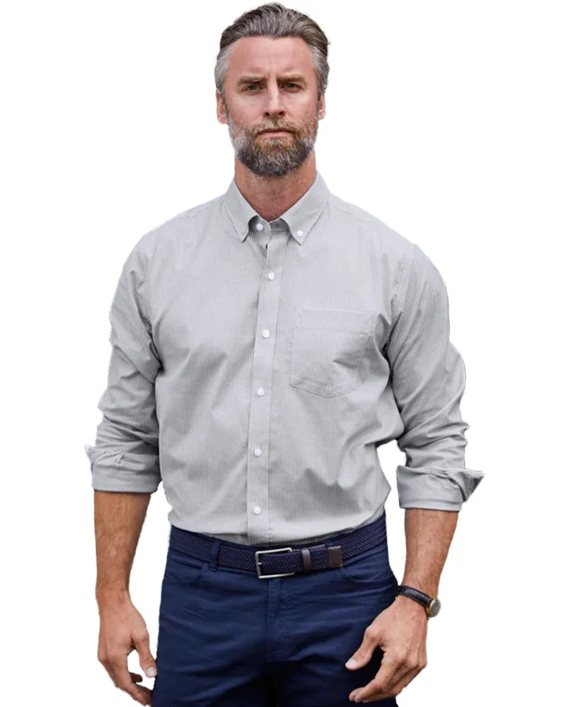 Cutter & Buck Stretch Oxford Stripe Mens Big and Tall Long Sleeve Dress Shirt