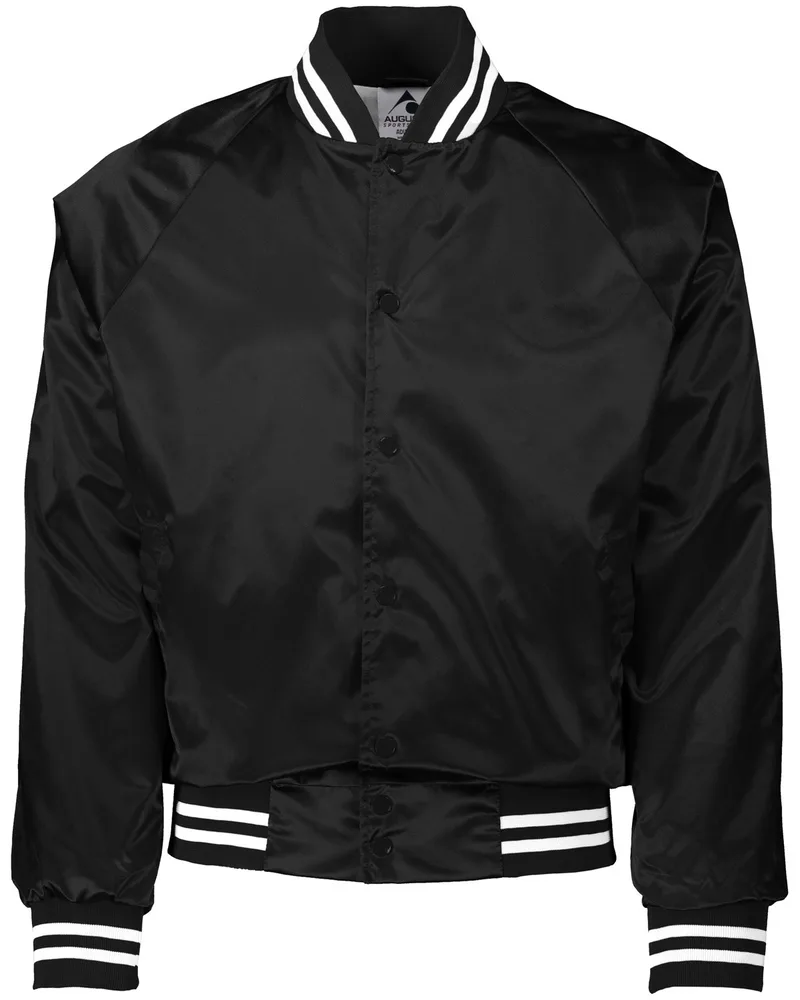 Augusta Unisex Striped Trim Satin Baseball Jacket