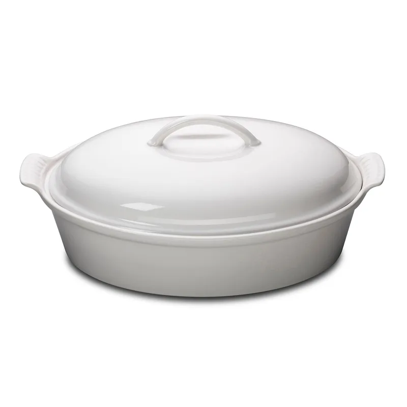 Le Creuset 4Qt Heritage Stoneware Covered Oval Casserole White