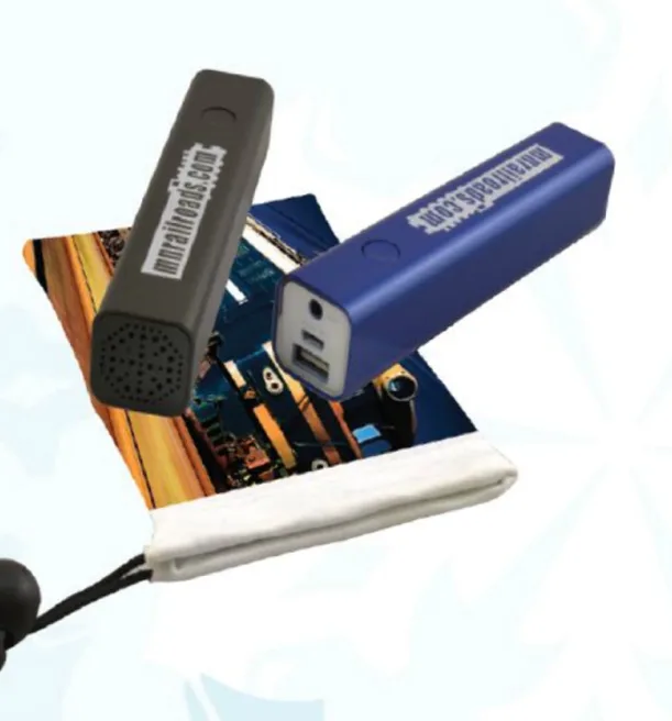 Power Bank with Bluetooth Speaker in Full Color Drawstring Bag