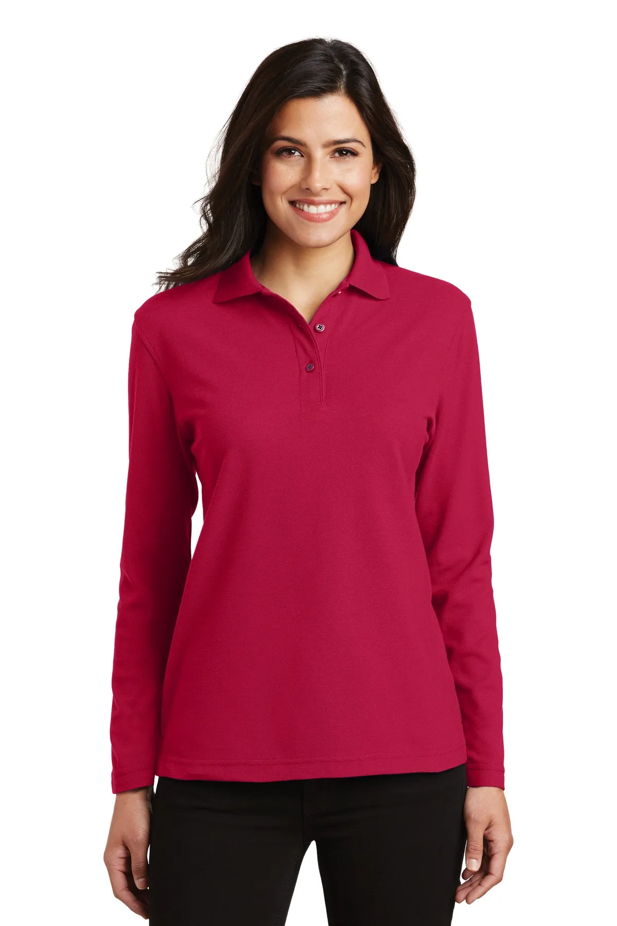 Port Authority® Women's Silk Touch™ Long Sleeve Polo. view 4