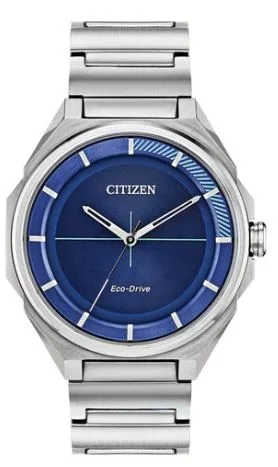 Citizen® Men's Eco-Drive® Stainless Steel Watch w/Blue Dial
