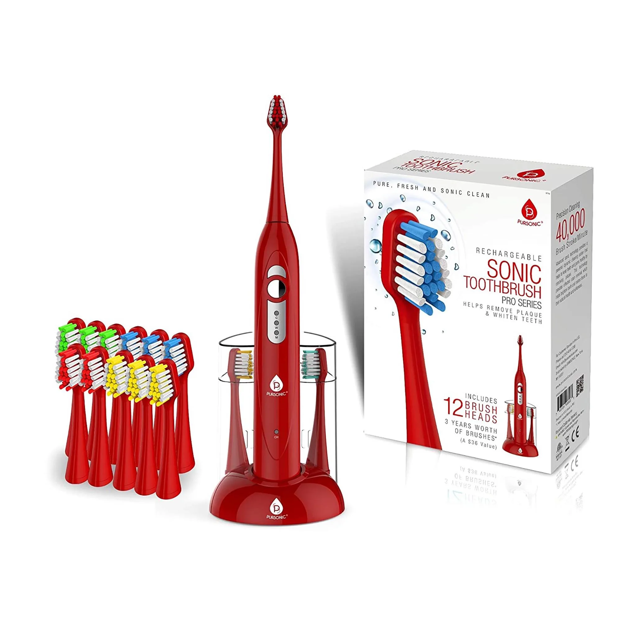 Pursonic Spm Sonic Movement Rechargeable Electric Toothbrush - Red